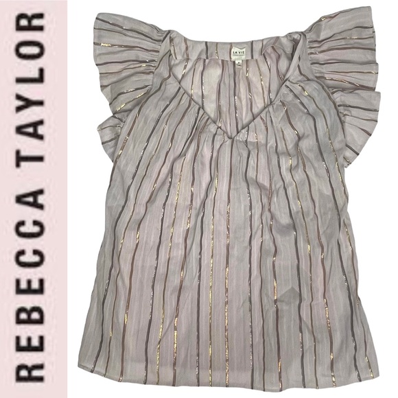 La Vie Rebecca Taylor' Lurex Metallic Stripe Top in Faded Lilac S - Picture 3 of 16